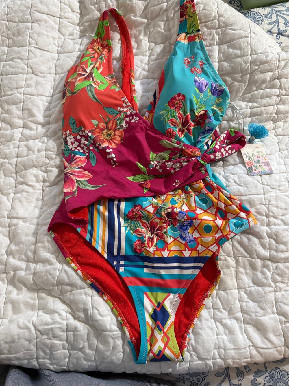 Johnny Was Women Floral Mix One-Piece Swimsuit in Turquoise, Coral, Fuchsia
